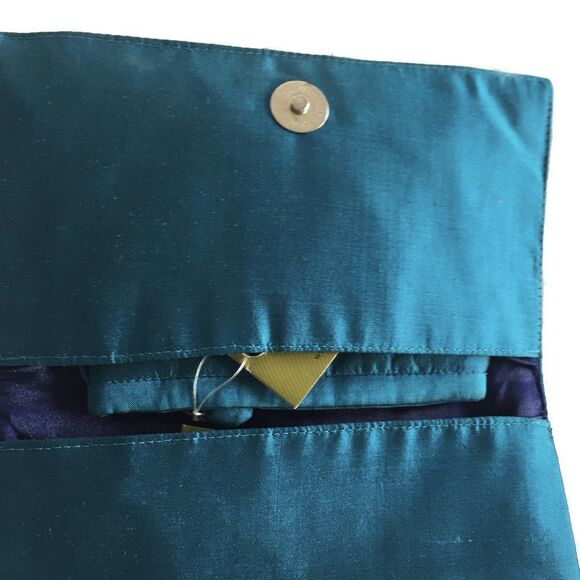 Turquoise Blue silk embroidered Clutch Bag Set NWT - Picture 2 of 7